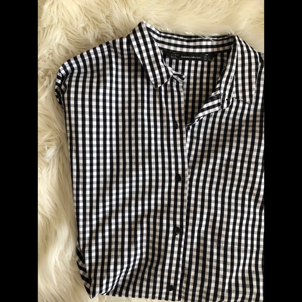 Zara oversized gingham popover shirt trafaluc